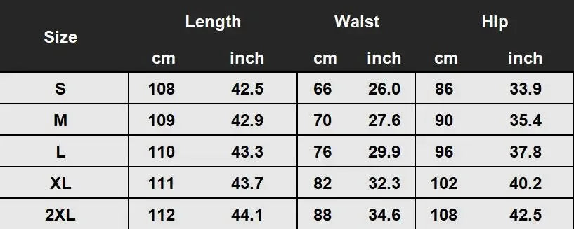 Size chart for clothing with measurements in centimeters and inches.