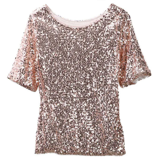 Sloping Shoulder Sequin Tee – Chic Streetwear