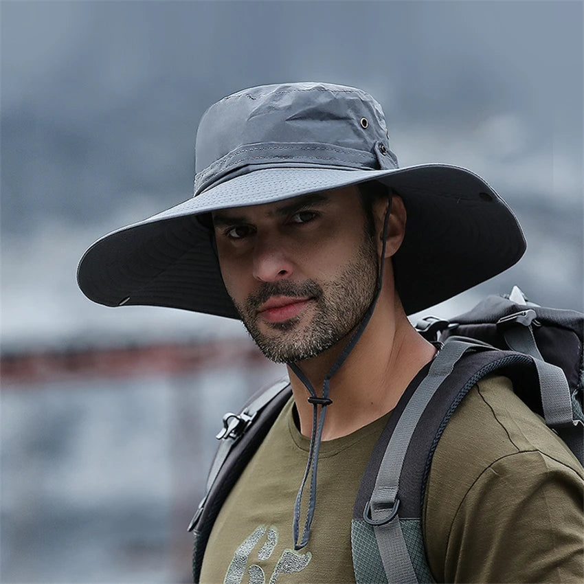 Summer large sun hat for men and women with breathable mesh and UV protection - blue 03