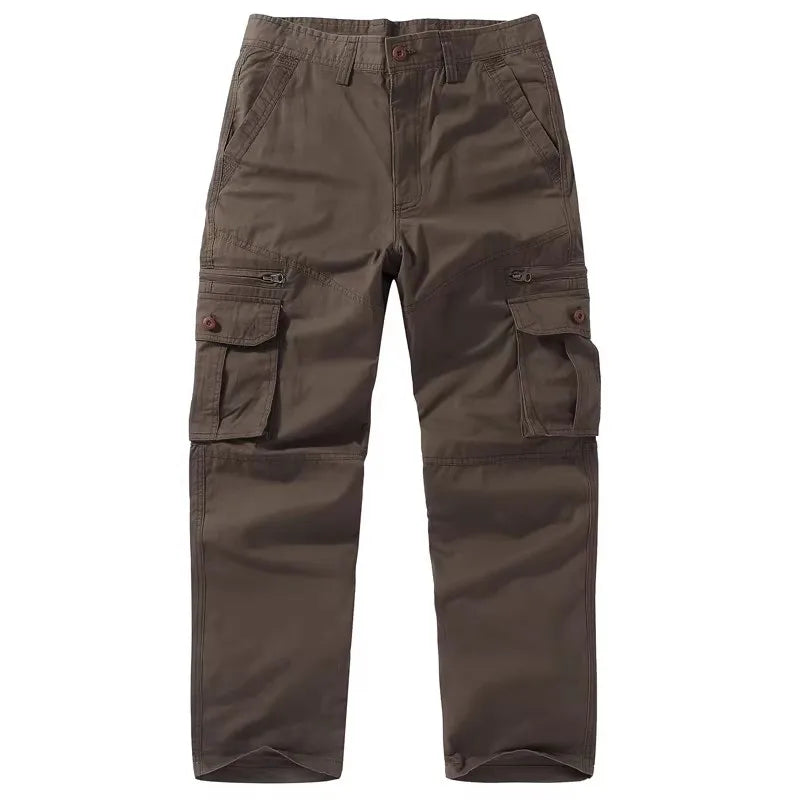 2026 Cotton Casual Pants Men Solid Color Straight Multi Pocket Cargo Pants Mens Fashion Breathable Safari Style Sports Trousers