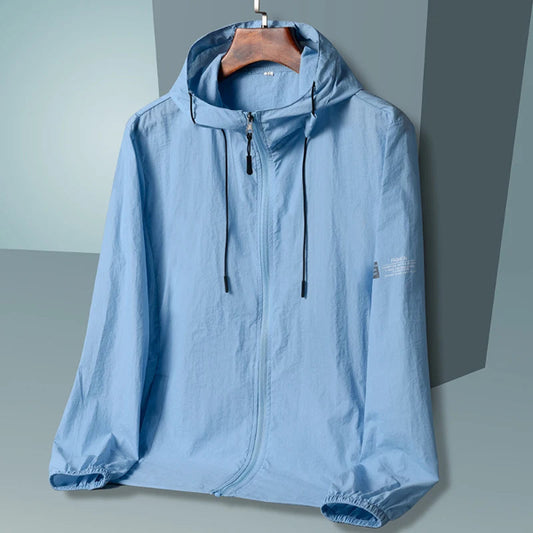 unisex summer hooded sun protection jacket in lightweight quick-dry fabric for outdoor activities like fishing, hiking, and hunting - blue