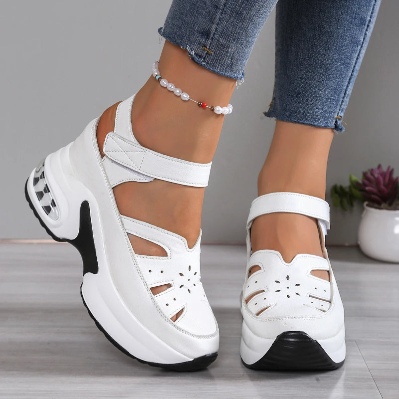 Women's closed toe wedge sandals with buckle strap professional office shoes comfortable summer footwear white