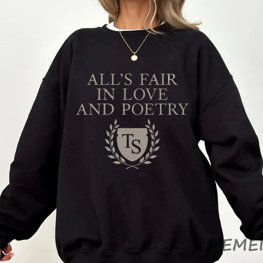 TPD All's Fair in Love and Poetry Women's Crewneck Sweatshirt - Tortured Poets Department Hoodie - black