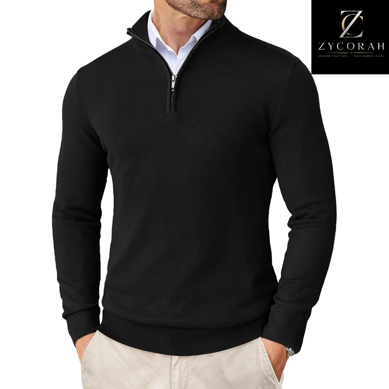 Men's lightweight quarter-zip knit sweater with mock neck, available in black, navy, white, khaki, gray, wine red, pink, and light gray for business casual and everyday wear. black