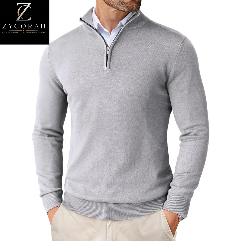 Men's lightweight quarter-zip knit sweater with mock neck, available in black, navy, white, khaki, gray, wine red, pink, and light gray for business casual and everyday wear. great