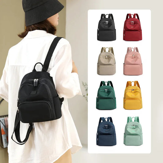 Person wearing a black backpack with color options displayed on the right.