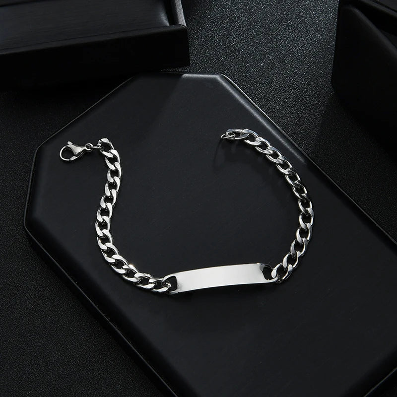  Engrave Name Custom Men Bracelets Gold Silver - 8