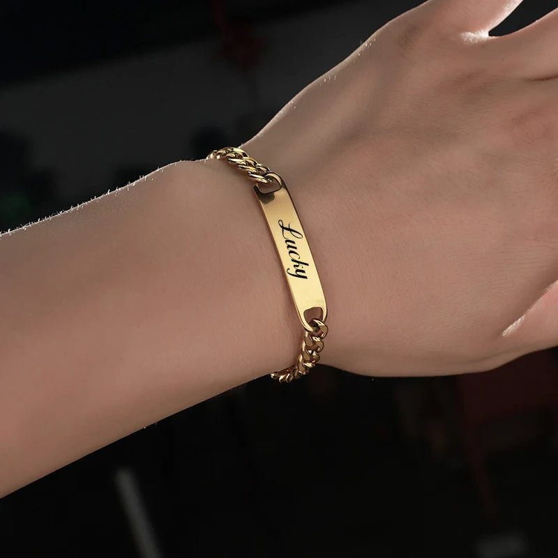  Engrave Name Custom Men Bracelets Gold Silver - 3