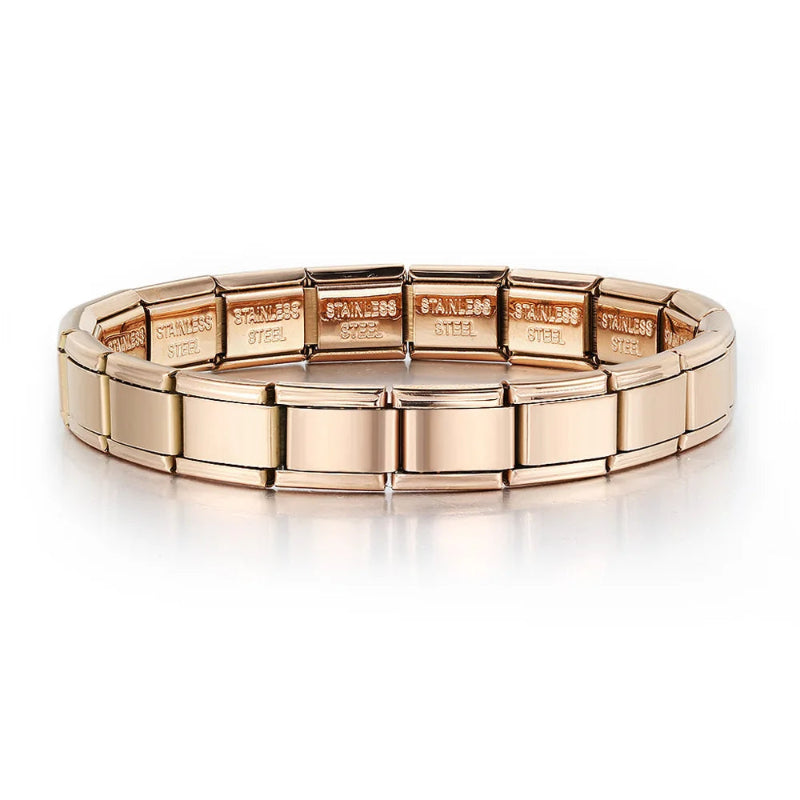 9mm stainless steel Italian charm bracelet with elastic DIY link chain-  gold rose