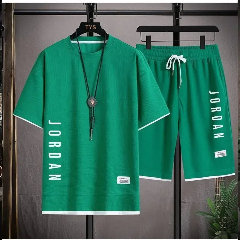 Men's T-shirt + shorts two-piece  - green 01
