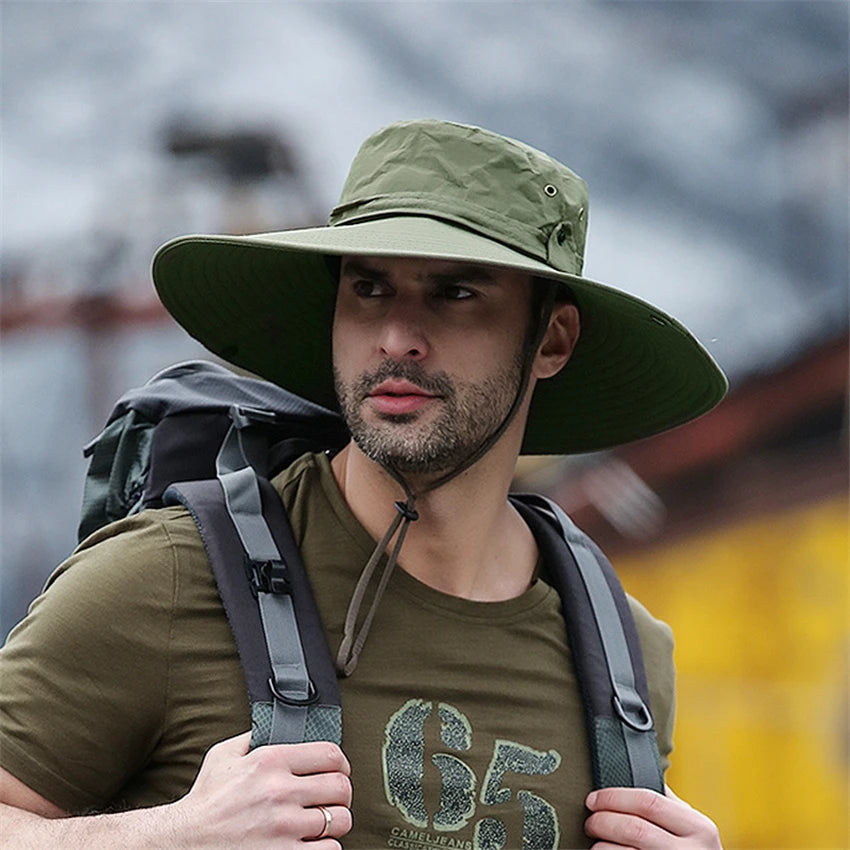 Summer large sun hat for men and women with breathable mesh and UV protection - green