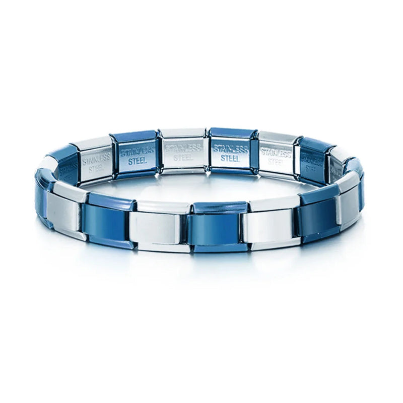 9mm stainless steel Italian charm bracelet with elastic DIY link chain -  blue silver