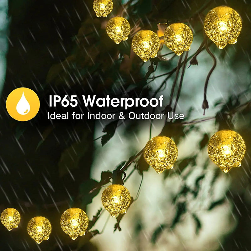 200 LED waterproof solar crystal globe string lights for outdoor garden, patio, or Christmas decoration.waterproof 