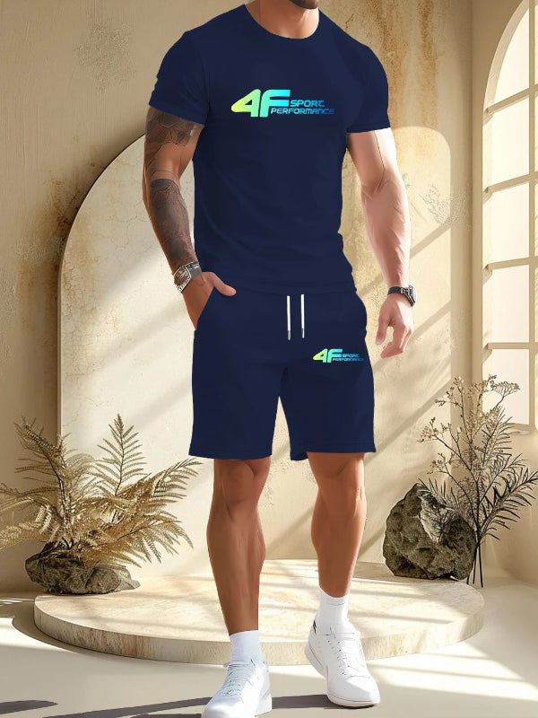 Person wearing a navy blue outfit with '4F' branding in a bright room.