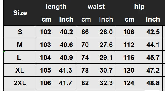 Size chart for clothing with measurements in centimeters and inches.