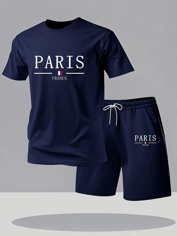T-shirt and shorts two-piece set breathable summer athletic outfit relaxed fit short sleeve activewear 00214