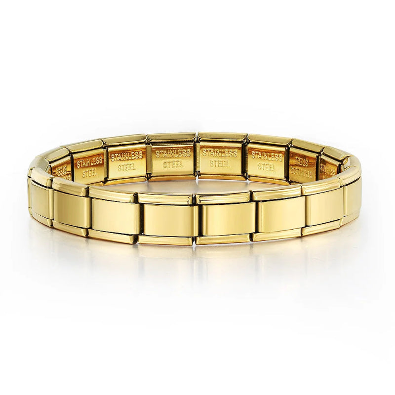 9mm stainless steel Italian charm bracelet with elastic DIY link chain-  gold
