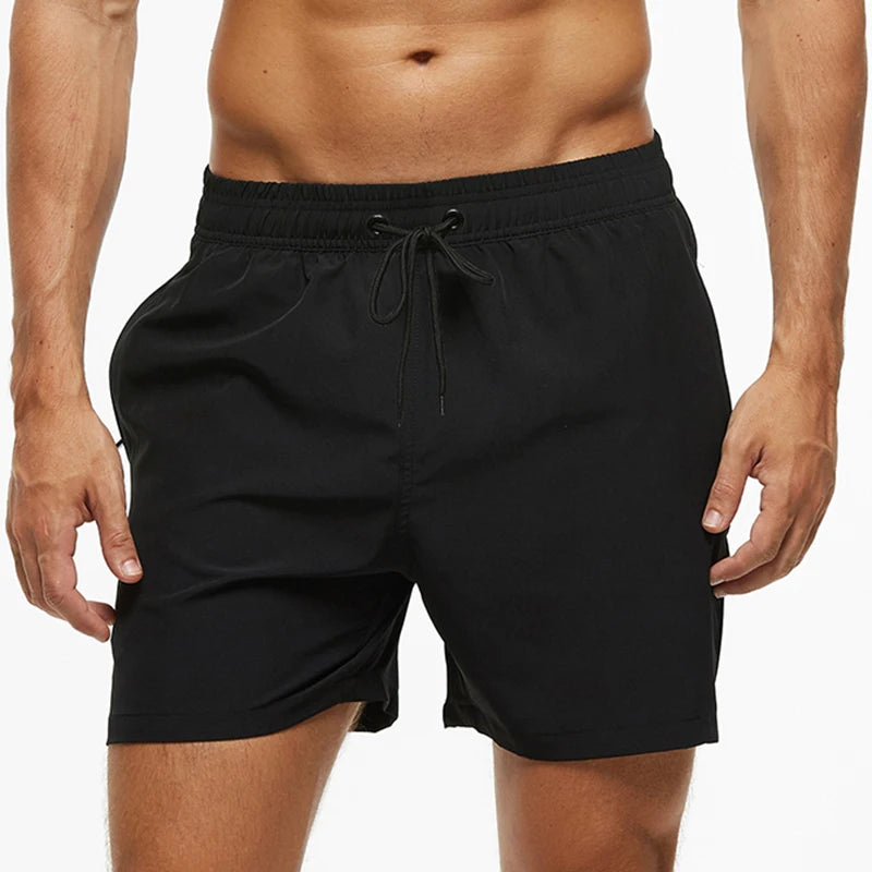 Escatch men’s quick dry swim trunks with zipper pockets and mesh lining in stylish beachwear design black