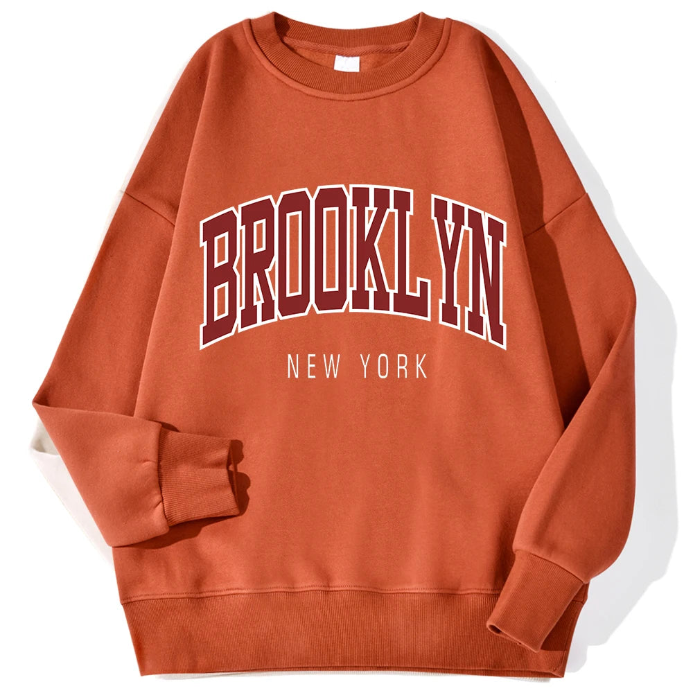 Brooklyn New Work Printed Hoodie Women’s Cotton Colorful Casual Top  - brick