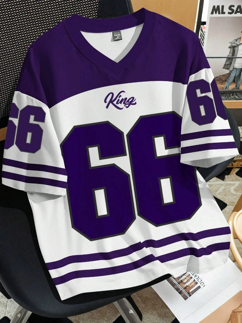 Women Clothing No.66 V-neck Football Jersey  -white purple