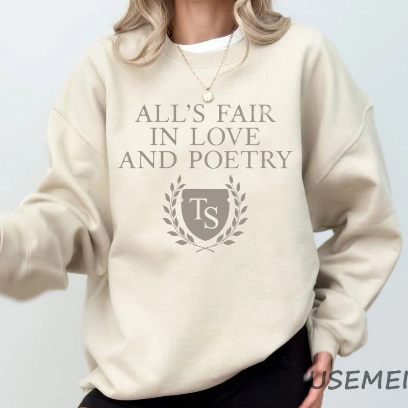TPD All's Fair in Love and Poetry Women's Crewneck Sweatshirt - Tortured Poets Department Hoodie -  beige