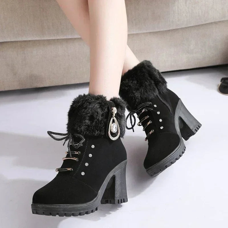 Women’s waterproof ankle boots with zipper, warm insulated winter boots for snow and cold weather, stylish and durable-  4