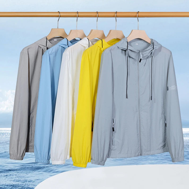 unisex summer hooded sun protection jacket in lightweight quick-dry fabric for outdoor activities like fishing, hiking, and hunting -  all samples