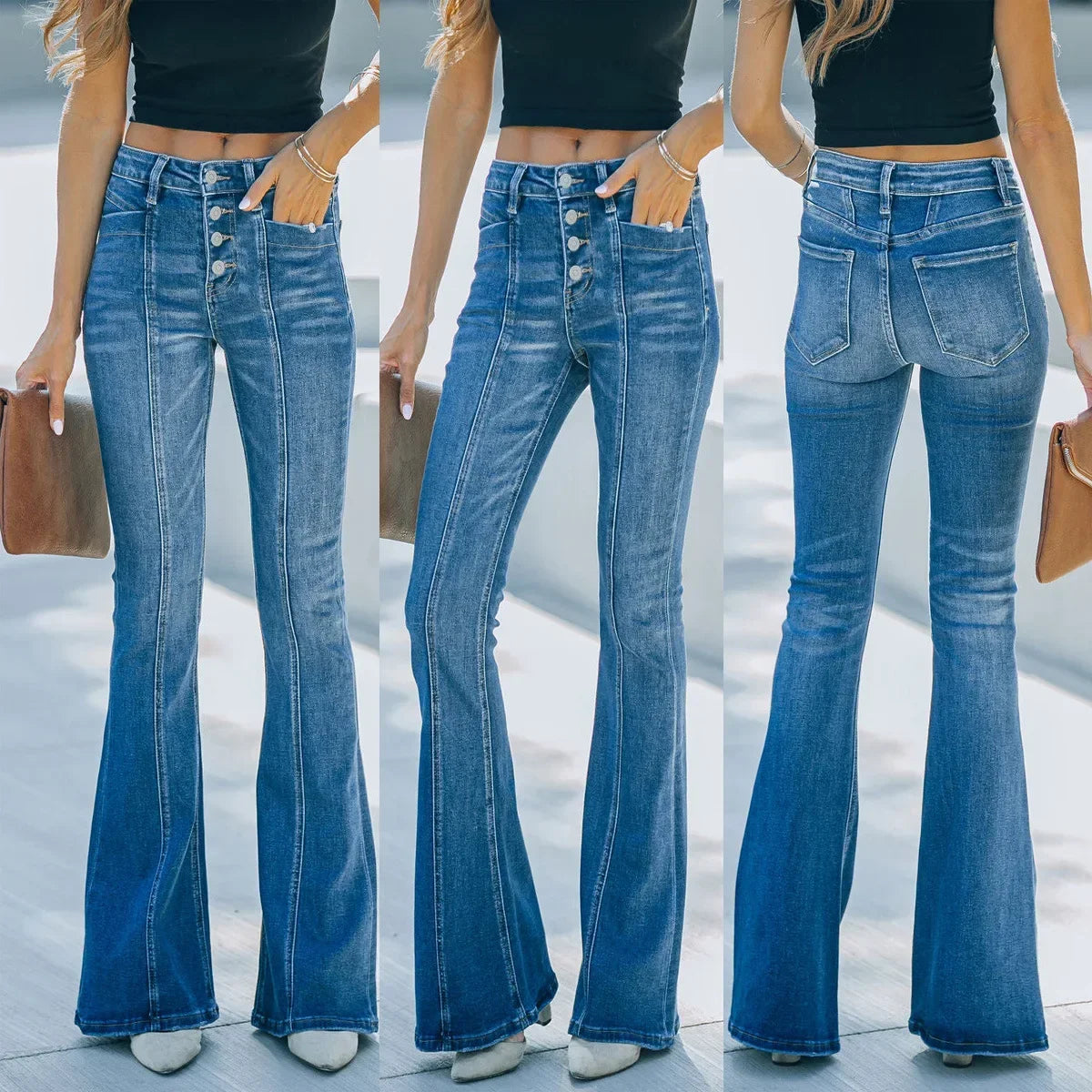 Women's High-Rise Flare Jeans | Button Fly Bootcut Denim