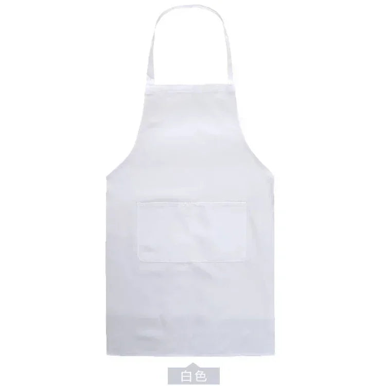 Unisex adjustable solid color cooking apron with front pocket for chefs, waiters, BBQ, kitchen, and salon use. -white