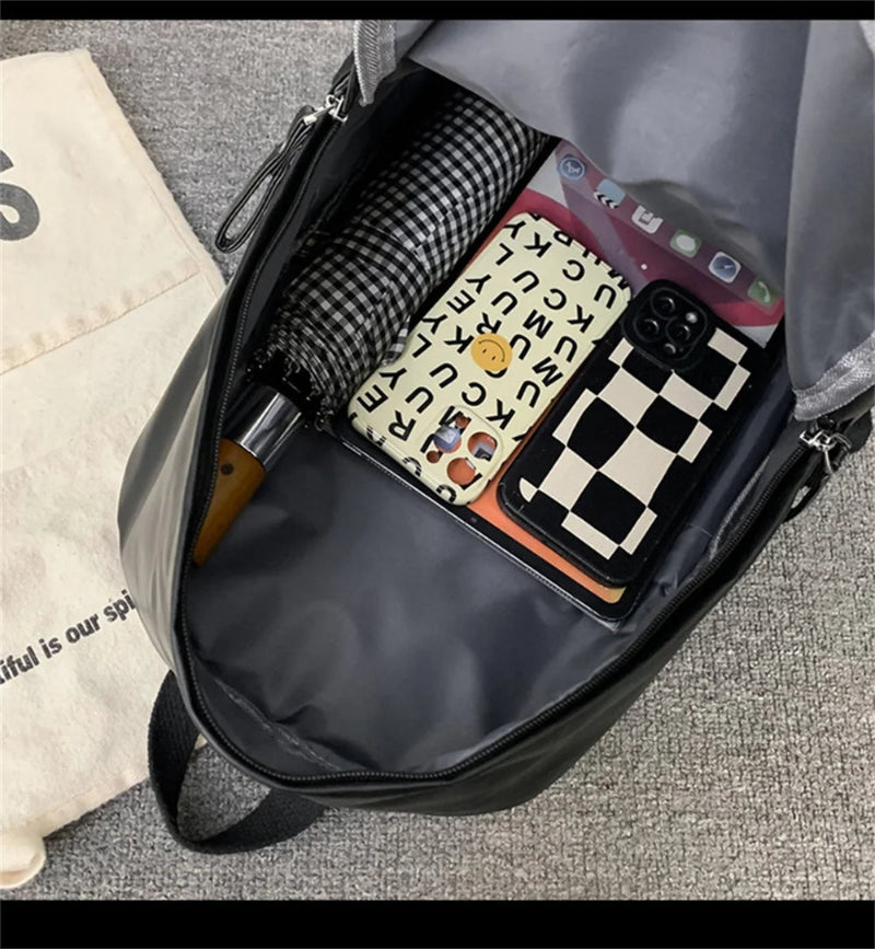 Embroidered Name Retro High School Student PU Bag   - Black