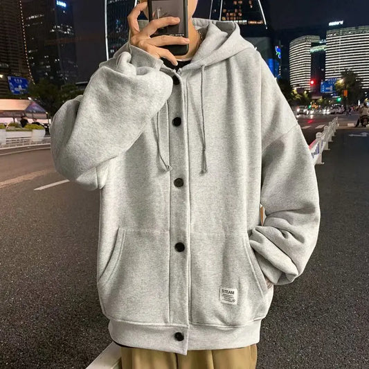 Men's Hoodies Kpop Style Streetwear  - Gray