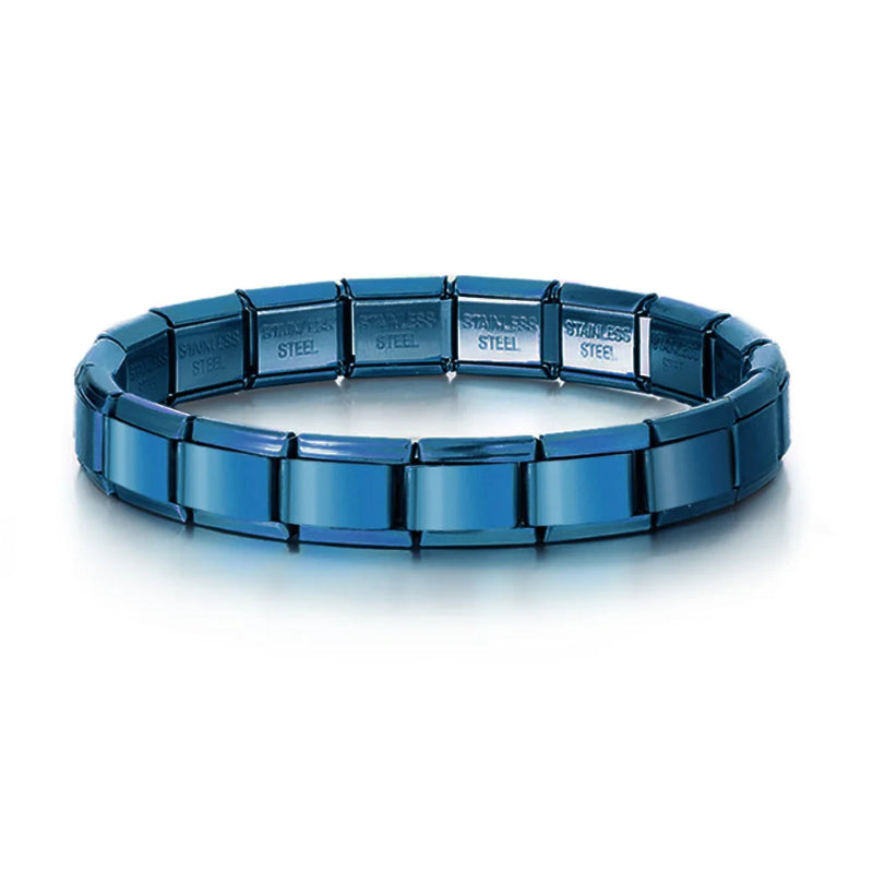 9mm stainless steel Italian charm bracelet with elastic DIY link chain-  blue