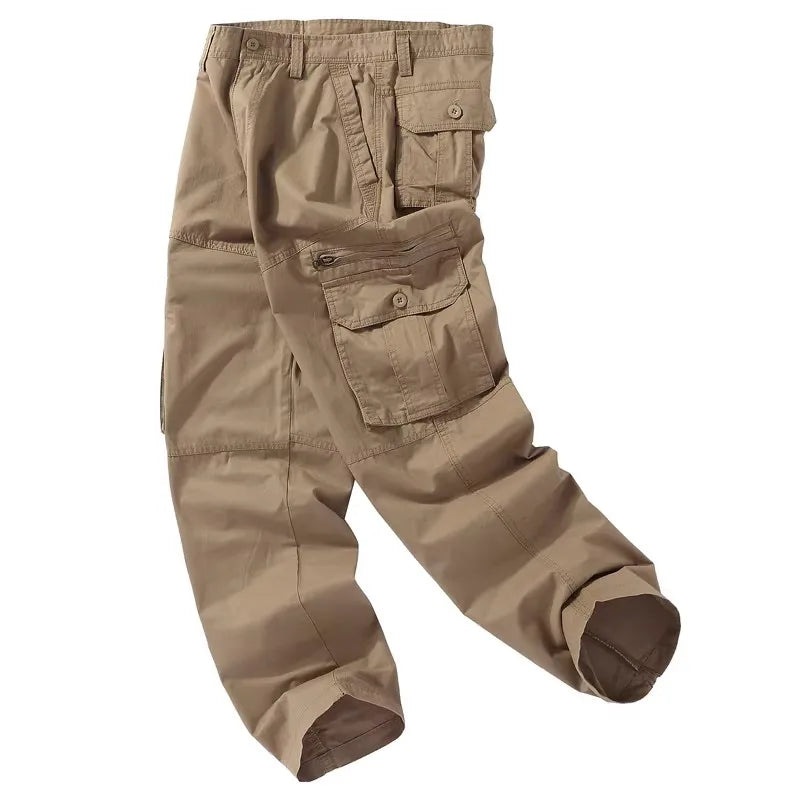 2026 Cotton Casual Pants Men Solid Color Straight Multi Pocket Cargo Pants Mens Fashion Breathable Safari Style Sports Trousers