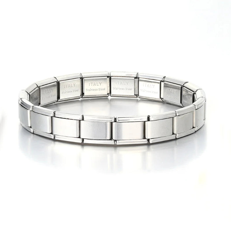 9mm stainless steel Italian charm bracelet with elastic DIY link chain -  silver