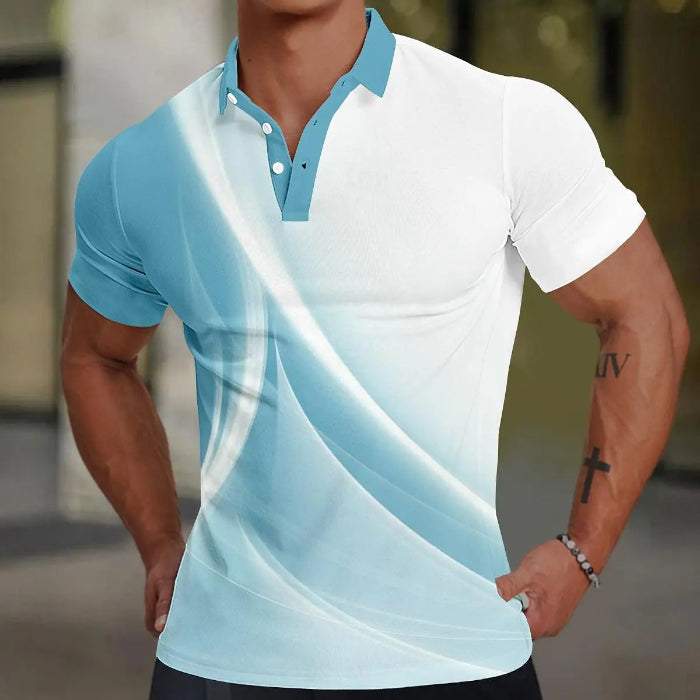 Men's Business Casual Polo Shirt -  blue white