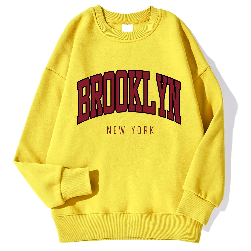 Brooklyn New Work Printed Hoodie Women’s Cotton Colorful Casual Top  - yellow