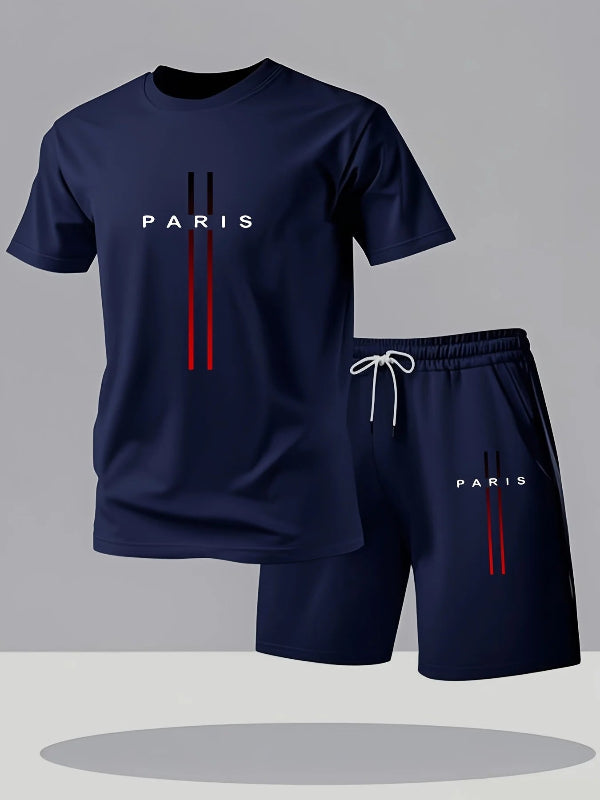 T-shirt and shorts two-piece set breathable summer athletic outfit relaxed fit short sleeve activewear 7854