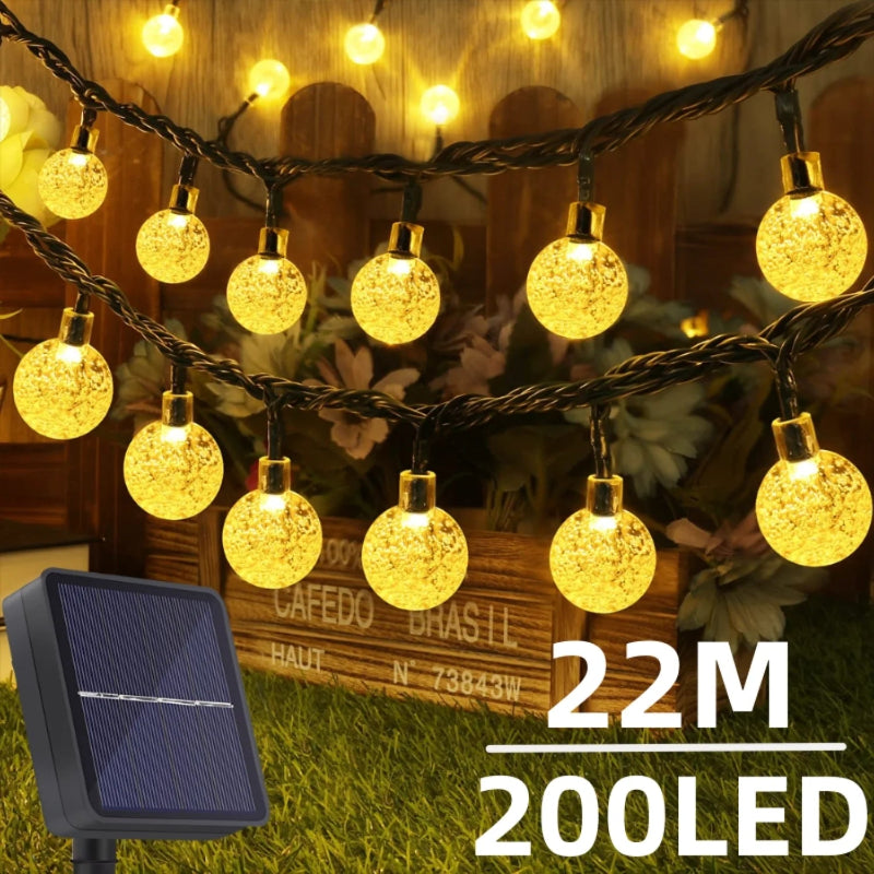 200 LED waterproof solar crystal globe string lights for outdoor garden, patio, or Christmas decoration yellow