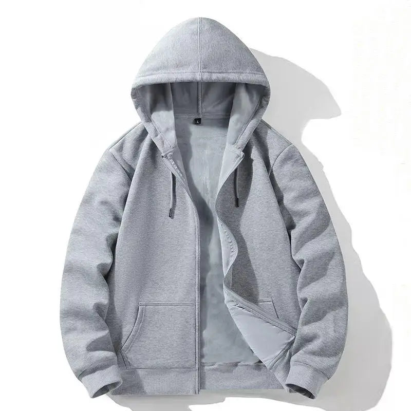 Gray hoodie with a zipper on a white background
