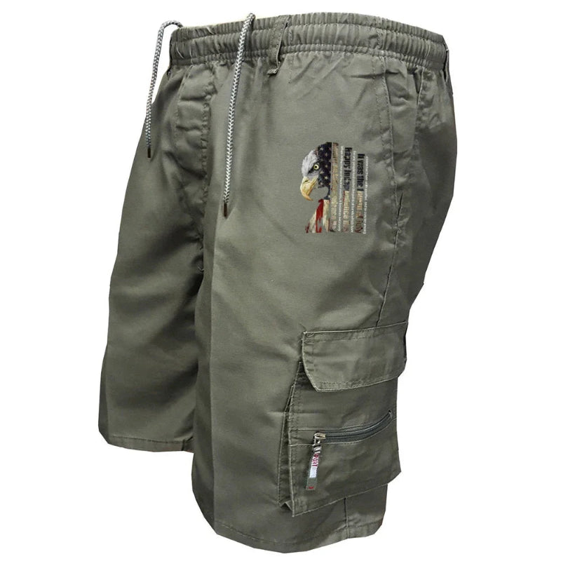 Green cargo shorts on a white background