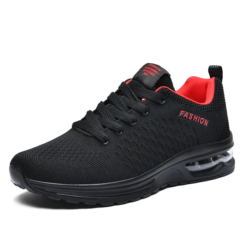 Black sneaker with red interior on a white background