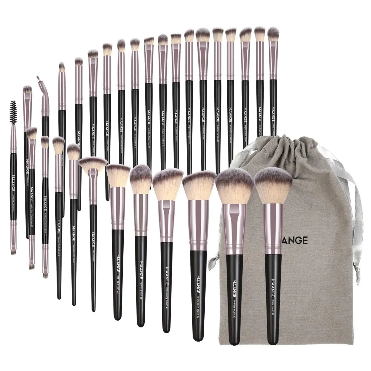 MAANGE 30-piece professional makeup brush set with bag – includes brushes for foundation, concealer, eye shadow, powder, blush, and blending - bag