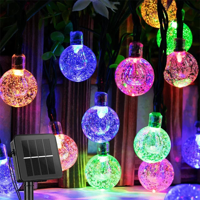 200 LED waterproof solar crystal globe string lights for outdoor garden, patio, or Christmas decoration. multicolor