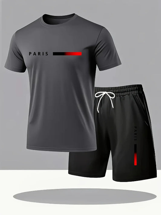 T-shirt and shorts two-piece set breathable summer athletic outfit relaxed fit short sleeve activewear