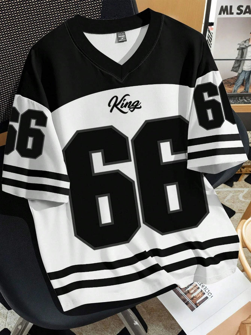 Women Clothing No.66 V-neck Football Jersey  -white and black