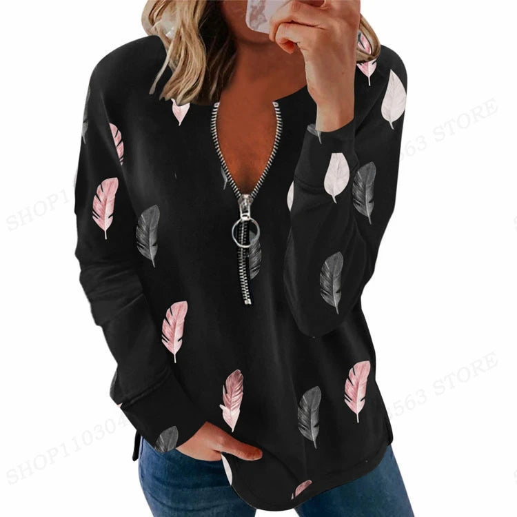 Women's Y2K oversized zip-up hoodie with geometric star pattern and crewneck design  - black pink