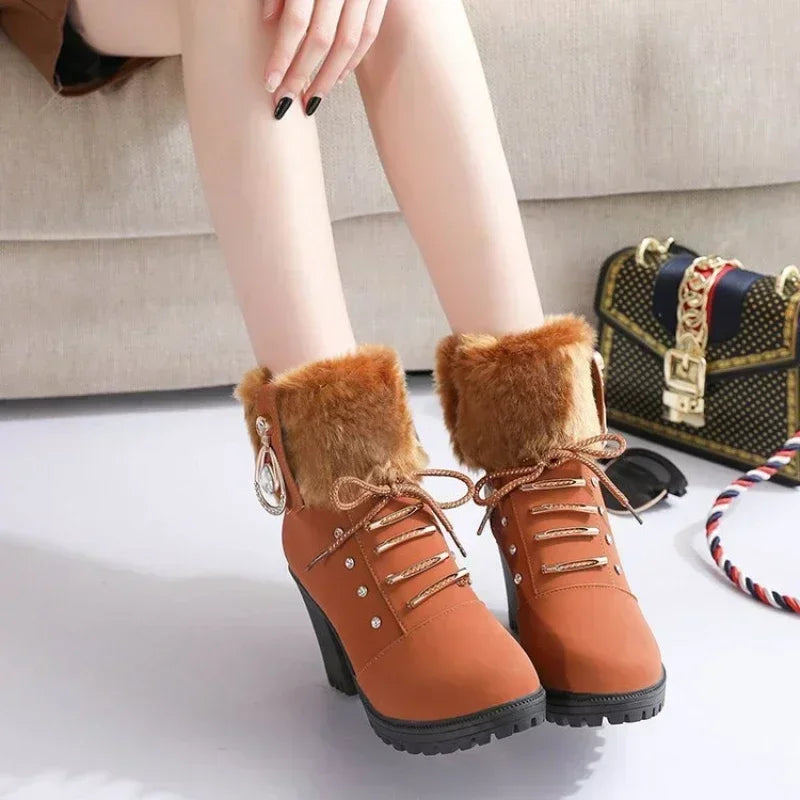 Suede Women Boots Winter Designer  red-  6