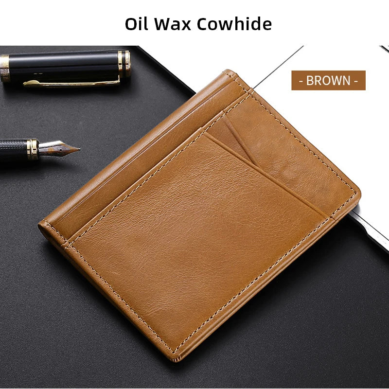 YUECIMIE slim genuine leather card holder wallet for men - brown