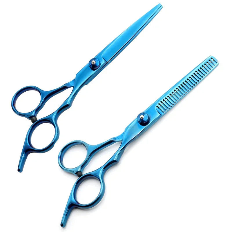 Professional Black and Golden Stainless Steel Hair Cutting Scissors and Thinning Shears - w blue