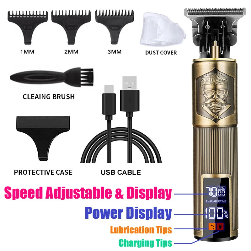 Vintage Hair Cutting Machine For Men  - 7. speed adjustable and display